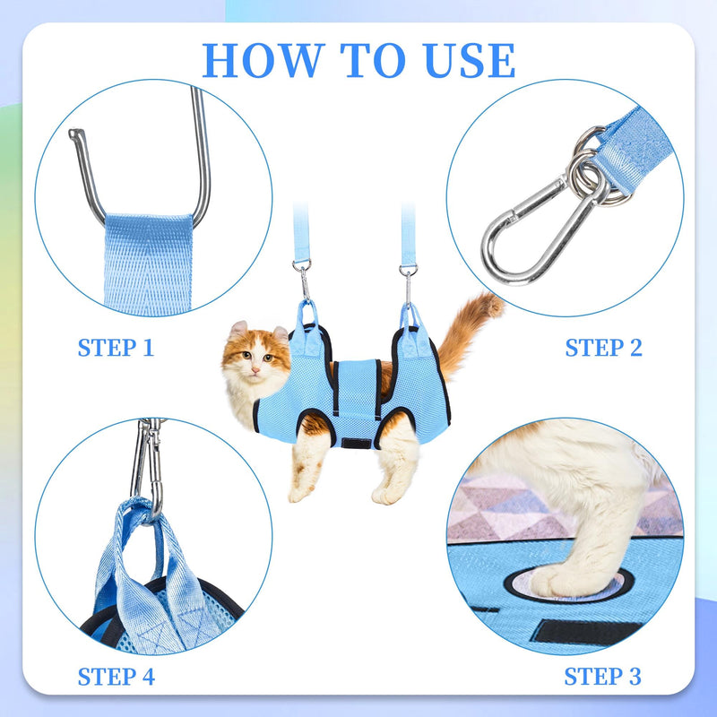 PatiencET Cat Grooming Hammock for Nail Trimming Pet Hammock for Small Dogs with Security Strap Dog Sling for Nail Clipping with Clippers Nail File and Pet Comb (Cerulean XS) Cerulean - PawsPlanet Australia