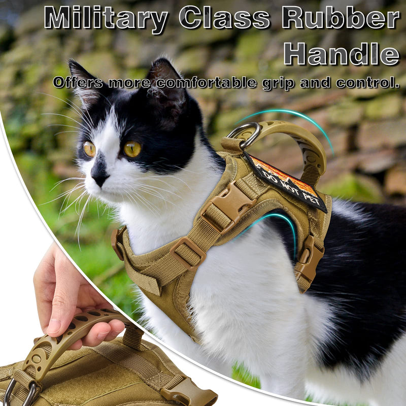 Tactical Cat Harness and Leash for Walking Esacpe Proof,Adjustable Soft Mesh Large Cat Vest with Rubber Handle Easy to Control,Molle Pathes L A-khaki - PawsPlanet Australia