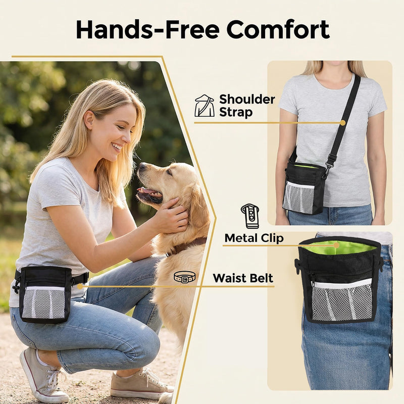 2Pack Dog Training Treat Pouch for Pet Training, with 2 Dog Training Clicker, Drawstring Closure, Hands-Free Dog Walking Bag with Poop Bag Dispenser, 7x5.5x2.7