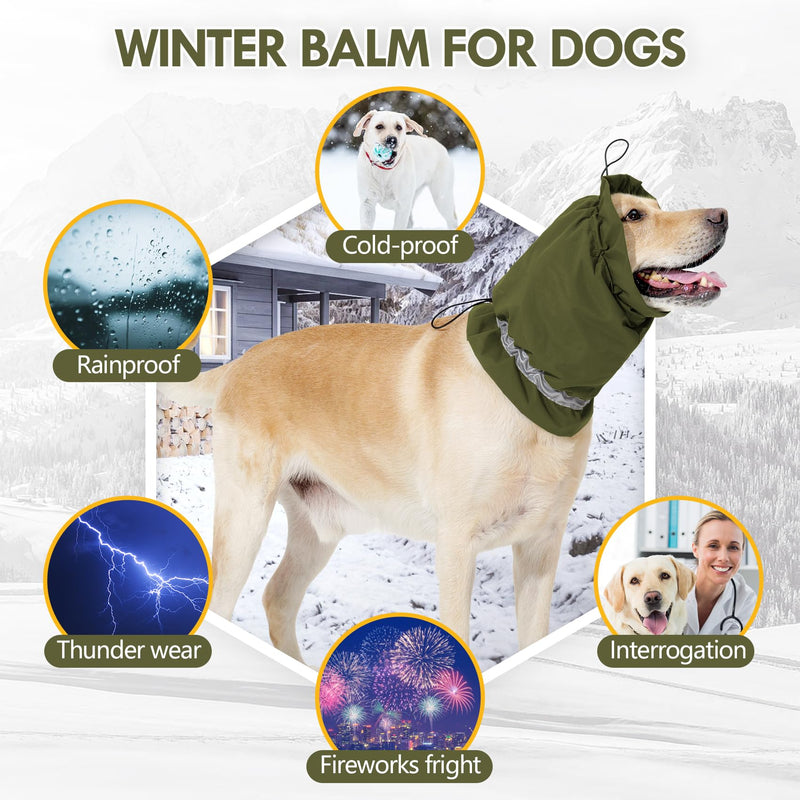 Dog Snood Ear Protectors Dog Ear Muffs Noise Protection Calming Hood Reflective Strip Comfort Waterproof Dog Winter Hat Neck and Ears Warmer Pet Ear Covers for Anxiety Relief and Calming (Green, M) Green