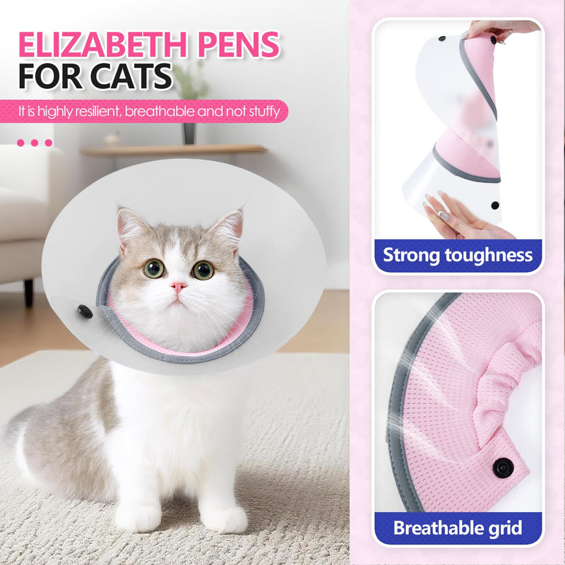HDKUW Adjustable Cat Cone Collar, Alternative Anti-Lick E-Collar, Protective Recovery Elizabethan Cone After Surgery Recovery & Skin Protection for Kittens Puppy Small Dog to Stop Licking Pink L Neck 9-12in