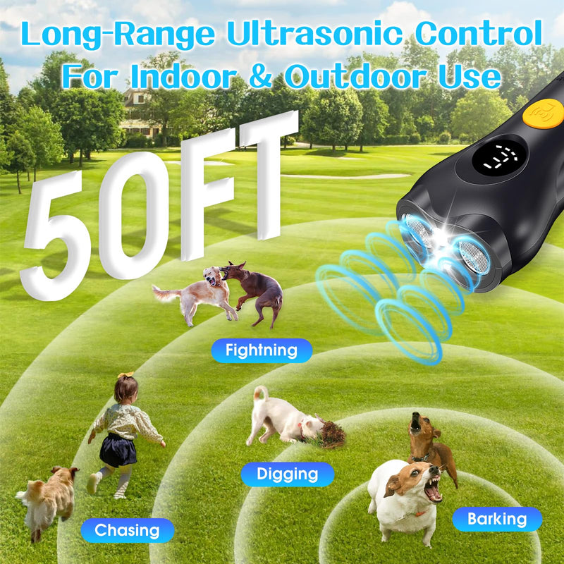 Dog Bark Deterrent Device – Rechargeable Anti-Barking & Training Device for Dogs, 50ft Ultrasonic Control, Stops Barking with One Button, Corrects Behavior in Small & Large Dogs