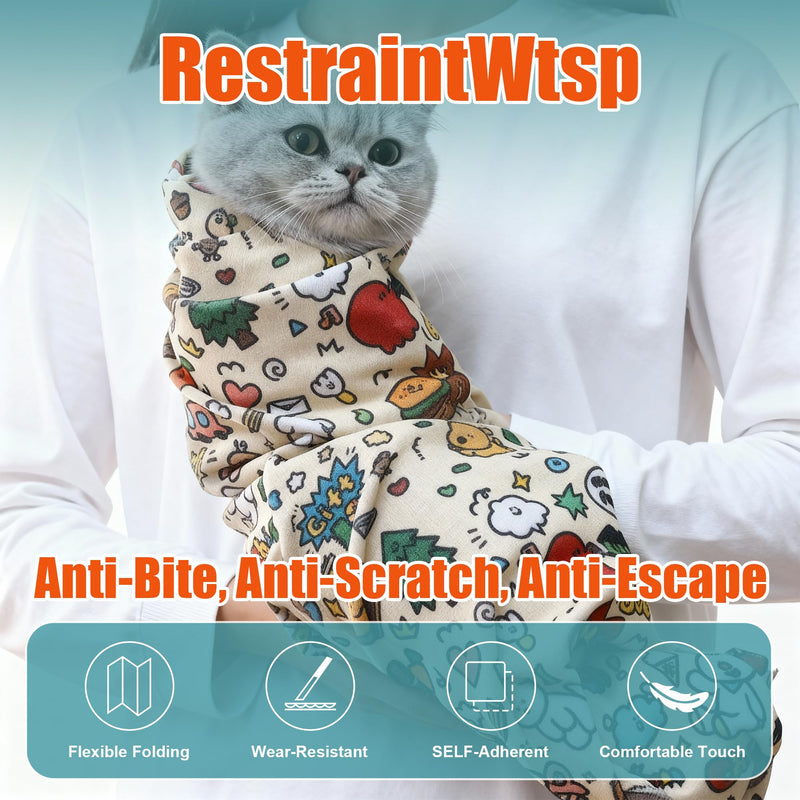 Cat Grooming Wrap Set - 27.6" Cat Burrito Wrap & Cat Nail Clipper with Hidden Nail File, Adjustable Size & 3 Cutting Holes | Safe Anti-Scratch Anti-Escape Toenail Trimmer for Kittens & Indoor Cats - PawsPlanet Australia