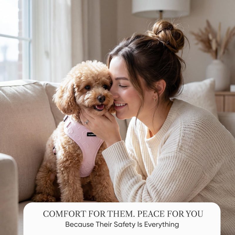 No Pull Dog Harness | Lightweight Breathable Neoprene Harness, Cute Heart Pattern, Adjustable Step-In Vest with Secure Back D-Ring, Soft Padded, For XXS-L Small Dogs – Harness Only Pink Harness - Pink M-Medium - PawsPlanet Australia