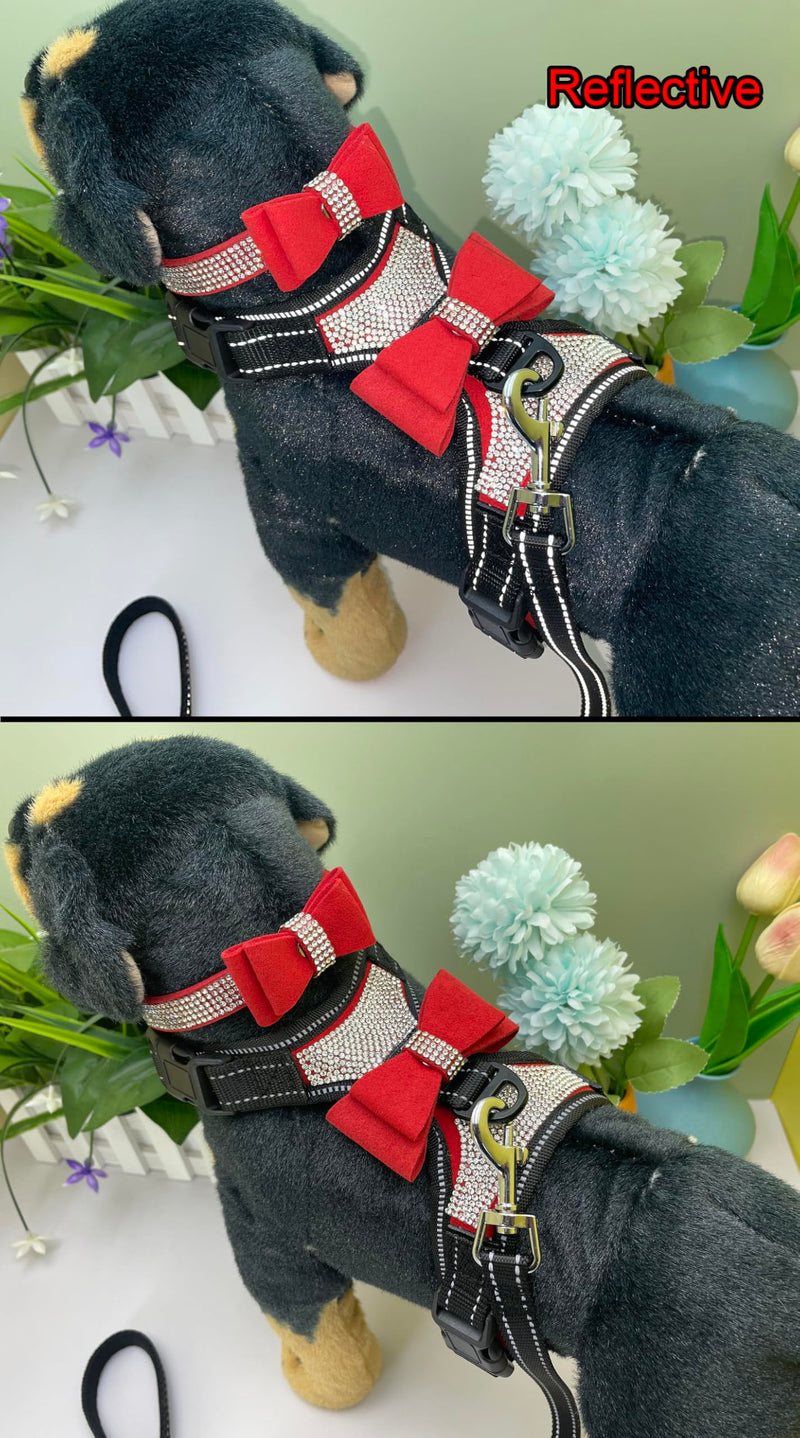3pcs Bow Ties Bling Cute Dog Harness and Dog Collar with Lead for Dog - Red - S - PawsPlanet Australia