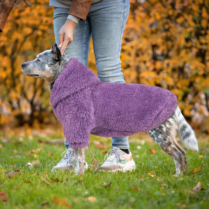 Fuzzy Dog Hoodie Dog Sweaters for Large Dogs Soft Double-Sided Plush Fleece Pet Sweater Pet Clothes Coats Hoodie Sherpa Hooded Sweatshirt(Purple-XXL) XX-Large Purple - PawsPlanet Australia