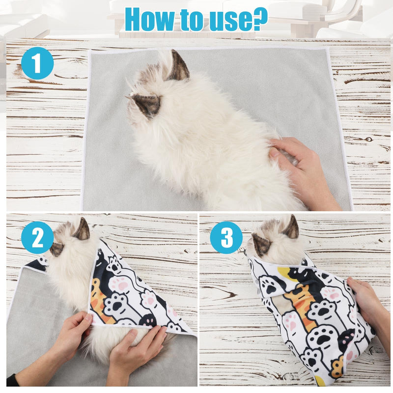 Cat Wrap for Grooming, 19.68x19.68 Inch Soft Cat Swaddle Wrap Multifunctional Self-Adherent Cat Restraint Wrap for Nail Clipping Anti-Bite & Anti-Scratch Pet Calming Blanket for Cats up to 9 Pounds - PawsPlanet Australia