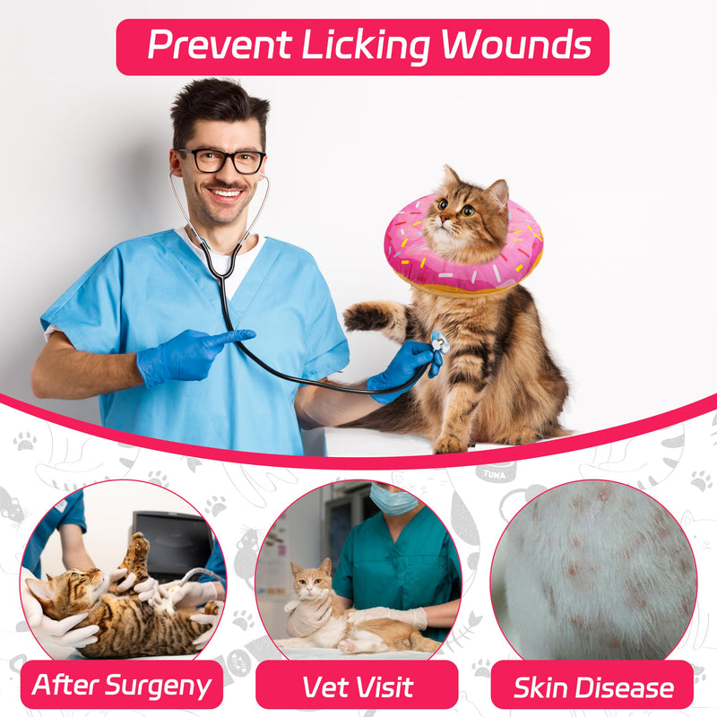 Cat Cone Soft Collar, Adjustable Cat Recovery Collar for Small Medium Large Cats, Cute Donut E Collar After Surgery, Anti-Lick Wound Healing Elizabethan Collar for Kittens (Donut Pink, Small) Donut Pink - PawsPlanet Australia