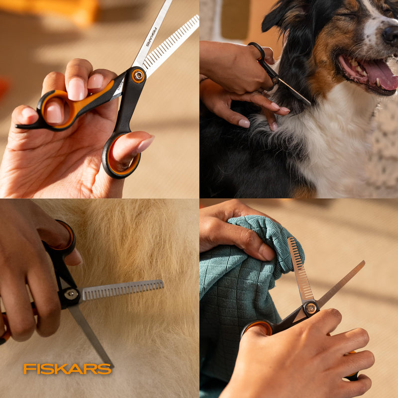 Fiskars Pet Blending Scissors, Durable Precise Blending Scissors, Serrated Teeth and 5-Point SoftGrip™ Handle, 6.5" - PawsPlanet Australia