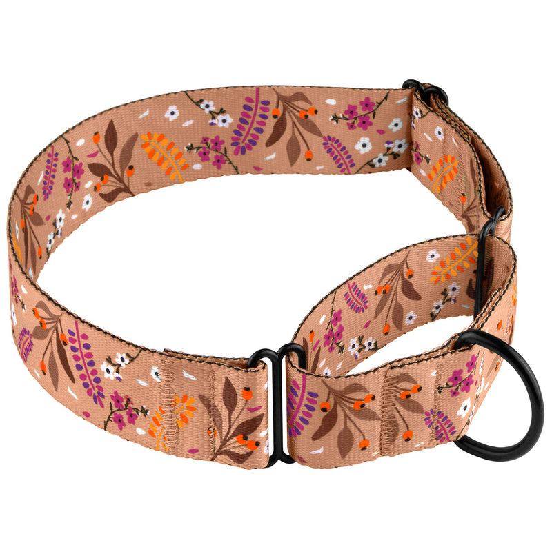 CollarDirect Martingale Collars for Dogs Heavy Duty Floral Pattern Female Safety Nylon Training Wide Collar Flower Design Large Medium (XL, Neck Size 19"-24", Toffee) - PawsPlanet Australia