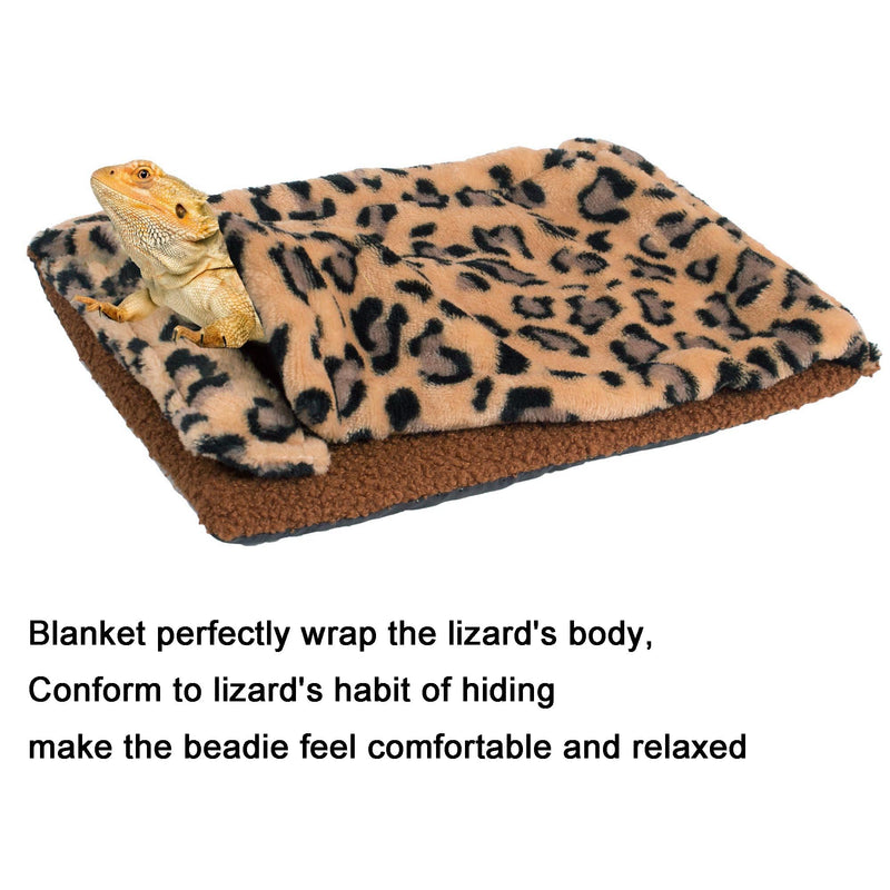 ADOGGYGO Bearded Dragon Bed with Pillow Blanket, Bearded Dragon Tank Accessories Lizard Hide Habitat Shelter, Warm Sleeping Bag with Cover for Bearded Dragon, Leopard Gecko, Lizard (Brown) Brown