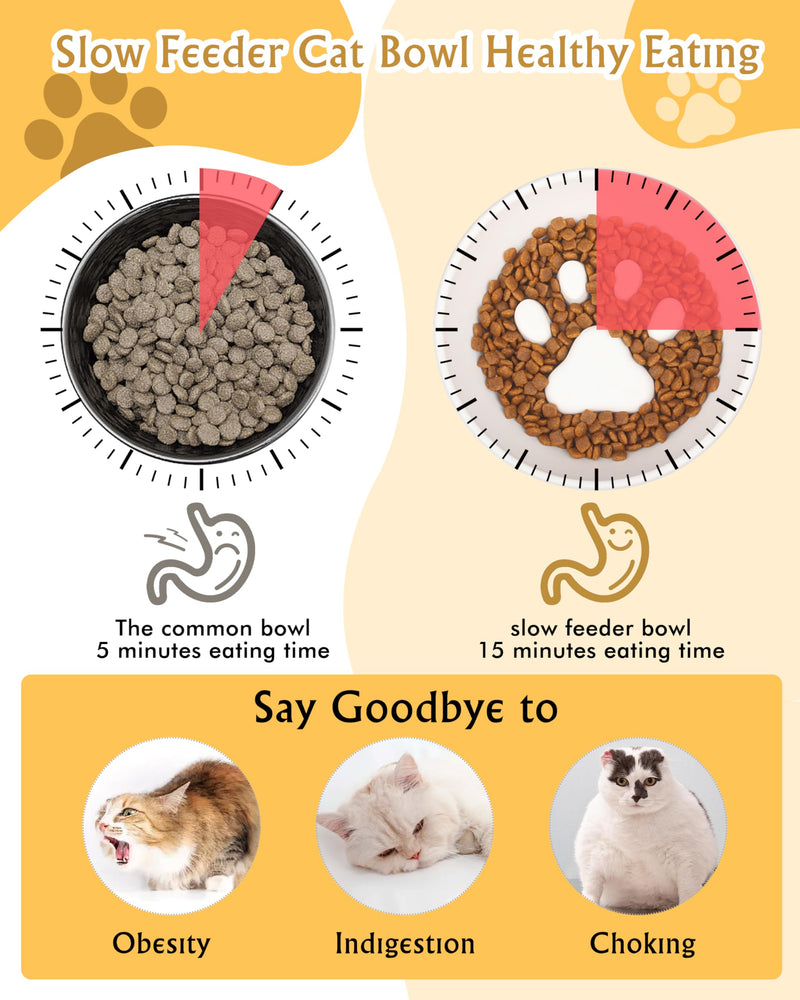 Slow Feeder Cat Bowls, Elevated Cat Bowl 2 in 1 Detachable Prevents Cats Overeating, Elevated Slow Feeder Cat Bowls Protect Cervical Spine for Cats 5.5'', Bamboo Fibers BPA-Free 5.5in - PawsPlanet Australia