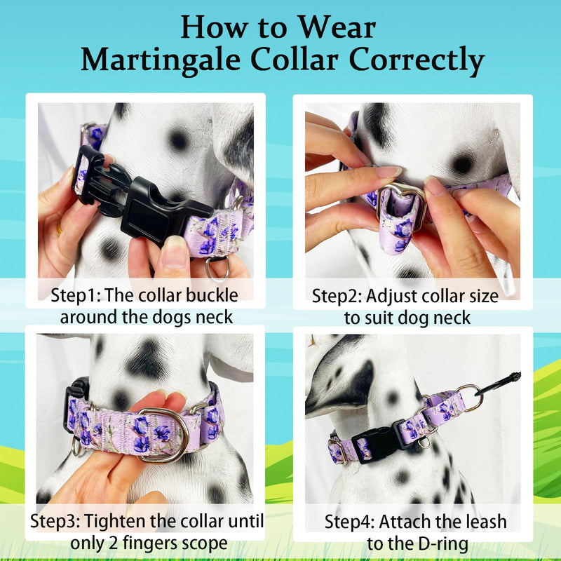Martingale Collar for Dogs Floral Dog Collars for Small Medium Large Dogs with Buckle Adjustable Soft Nylon Dog Collar (Purple Lily, Small) Purple Lily - PawsPlanet Australia