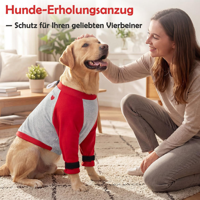 Eyein Dog Body Suit After Surgery, Front Leg Protective Sleeve with Soft Padding to Prevent Licking and Protect Wounds After Operations, Breathable Long-Sleeve Shirt for Dogs and Pets (Red, S)