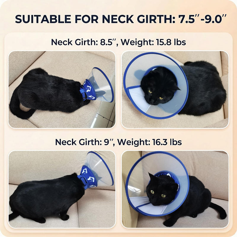 Cat Cone Recovery Collar, Adjustable Elizabethan Collar for Cats to Stop Licking After Surgery, Soft Comfortable Pet Cone for Neck Girth 7.5''-9.0''