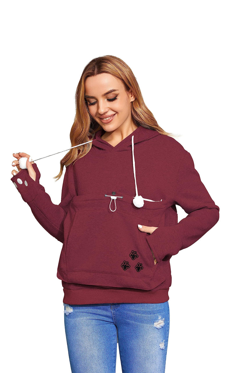 Unisex Big Pouch Hoodie Long Sleeve Fleece Pet Dog Holder Carrier Pullover Sweatshirt… Wine XX-Large - PawsPlanet Australia
