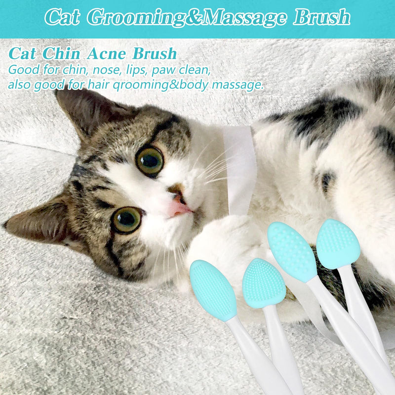 8Pcs Cat Acne Brush Pet Black Seed Brush for Cat Grooming Essentials Soft Silicone Double-Sided Scraper for Chin Acne and Cleaning Cats Exfoliation Removing Tool Can Hung With Rope (Green) - PawsPlanet Australia