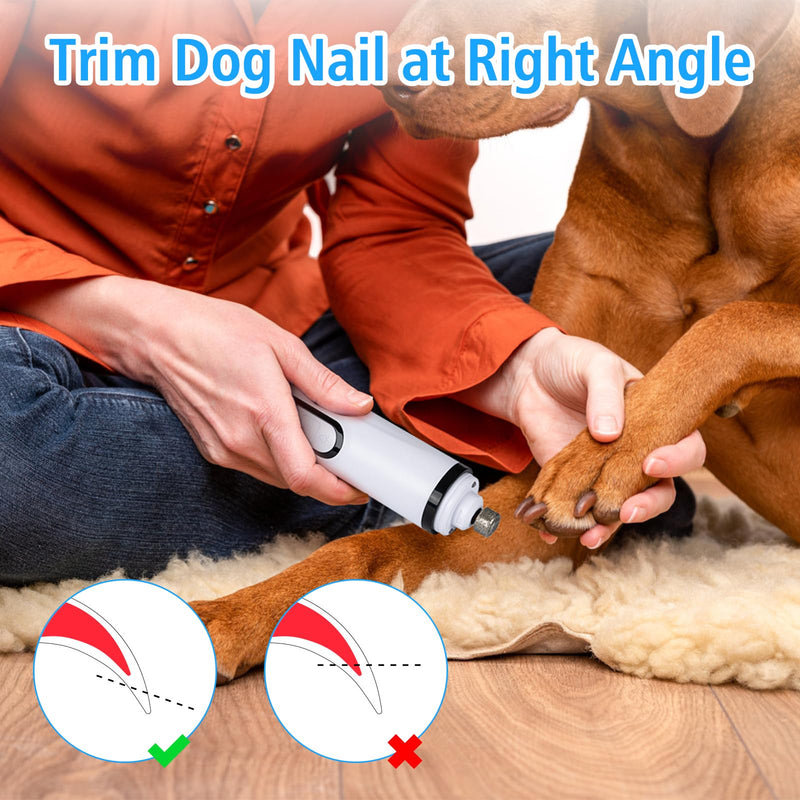 Pet Nail Grinder for Dogs and Cats - Super Quiet and Low Vibration Electric Dog Nail Grinder with 2 LED Lights - USB Rechargeable and Cordless - 3 Speeds - Small to Large Pets (White) White - PawsPlanet Australia