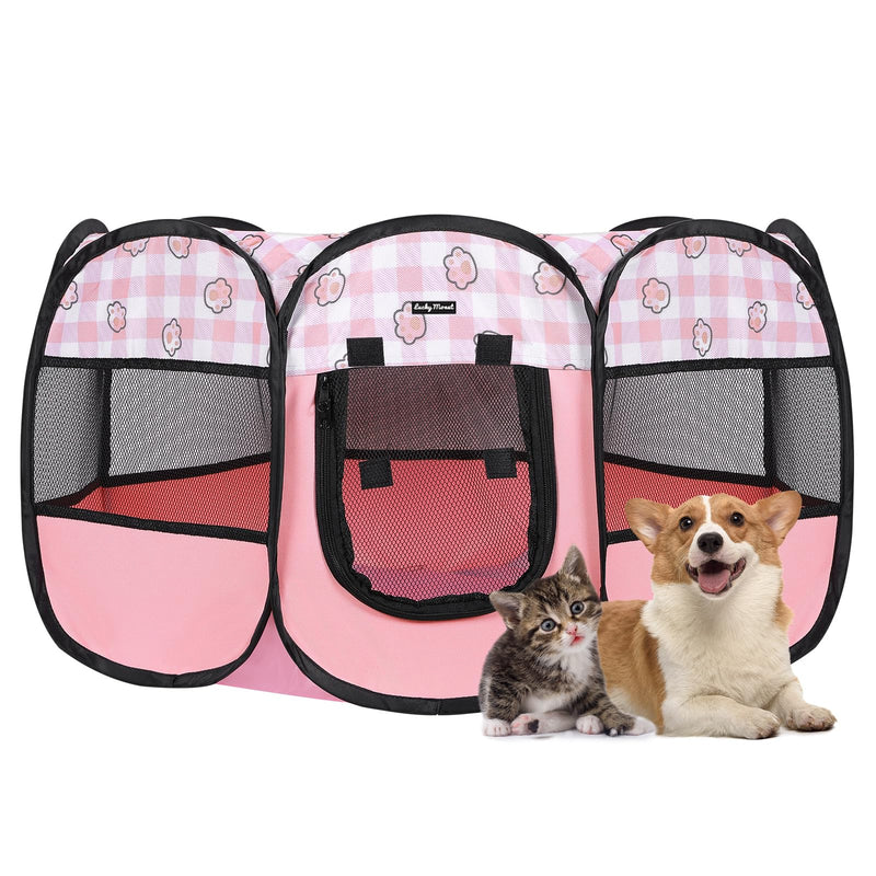 Lucky Monet Foldable Dog Playpen Cat Puppy Playpen Indoor Pop Up Pet Animal Playpen Outdoor Kennel Cage Pen Tent for Small Medium Dog Puppy Cat Kitten Rabbit - Small, Pink Small(29"x29"x16")