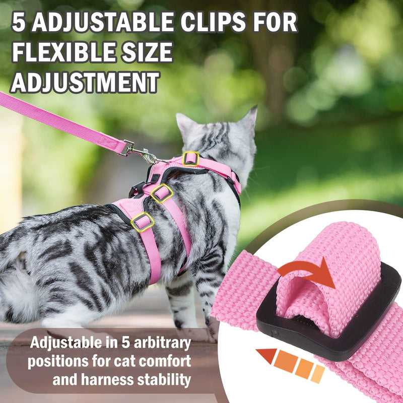 PUPTECK Cat Harness and Leash Set Escape Proof for Walking, Breathable Mash Vest Adjustable Harness for Cats Puppy Small Animals, Reflective at Night, Pink Medium M: Neck 11.4"-15.3", Chest 12.8"-20" - PawsPlanet Australia