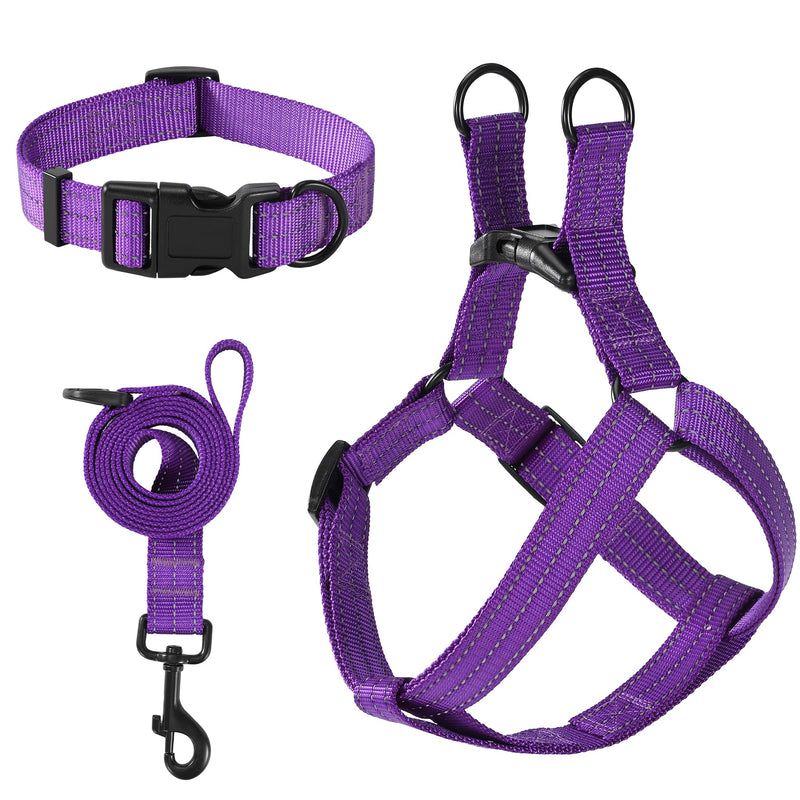 Mile High Life Night Reflective Double Adjustable Band Nylon Small Puppy Pet Dog Combo Collar Leash and Harness Set (Reflective Solid Purple, Large (Pack of 3)) Large (Pack of 3) Reflective Solid Purple - PawsPlanet Australia