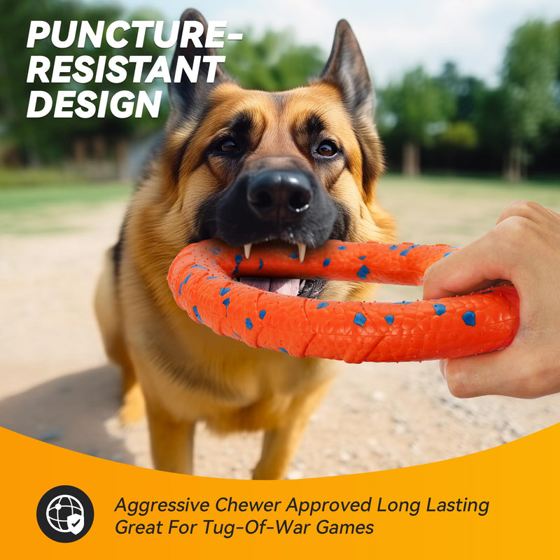 Dog Ring Toy, Tough Dog Toy, Dog Ring Chew Toy for Aggressive Chewers, Indestructible Dog Flying Discs for Throwing Catching, Water Floating Dog Training Ring for Medium Large Breeds, Orange Orange - φ9 inches - PawsPlanet Australia