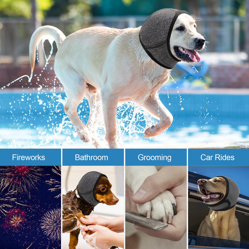 NACOCO Dog Calming Hoodie - No Shake Water Resistant Ear Wraps for Dogs Anxiety Relief & Noise Protection Dog Head Wrap Pet Ear Cover Muffs for Swim Bathing Hematoma(Dark Grey, L) Dark Grey - PawsPlanet Australia