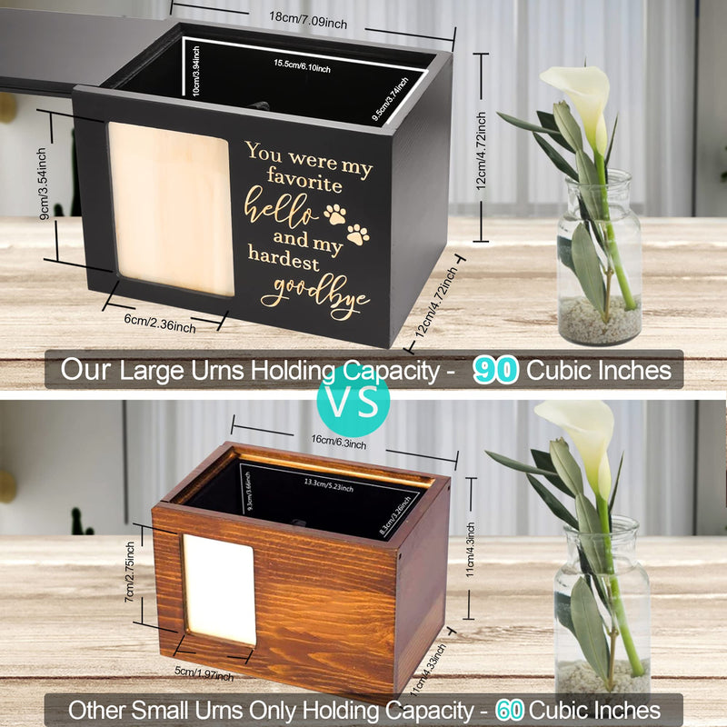 Pet Memorial Urns for Dog or Cat Ashes, Large Wooden Funeral Cremation Urns with Photo Frame, Memorial Keepsake Memory Box with Black Flannel as Lining, Loss Pet Memorial Remembrance Gift Paw Large - Capacity 90 Cubic Inches - PawsPlanet Australia