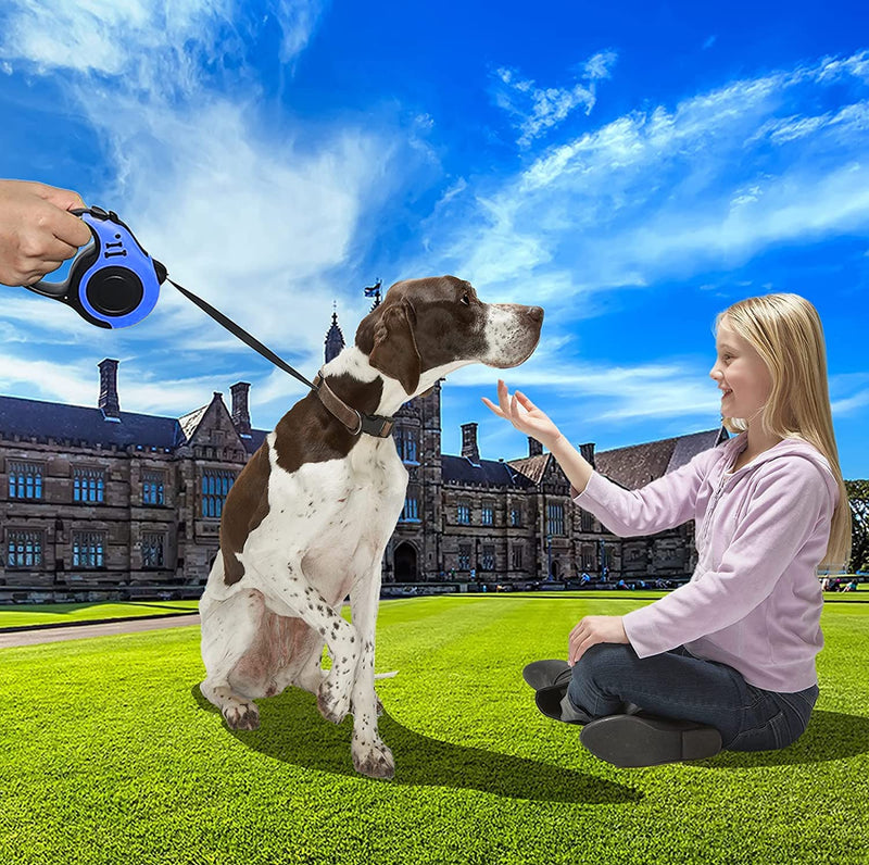 Retractable Dog Leash,Heavy Duty Dog Leash Retractable,Dog Walking Leash for Small Dog or Cat up to 26 lbs,360° Tangle-Free Strong Nylon Tape,Anti-Slip Handle,with Waste Bag Dispenser(16FT Blue) 16FT - PawsPlanet Australia