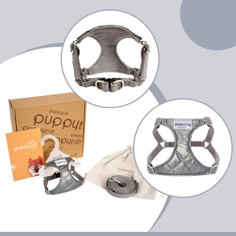 Puppytie No Pull xs Dog Harness with Multifunction Dog Leash,Soft Adjustable No Choke Escape Proof Pet Harness Vest,Glossy Grey,XXS Xmas-Grey XXS(2.2-6lb）