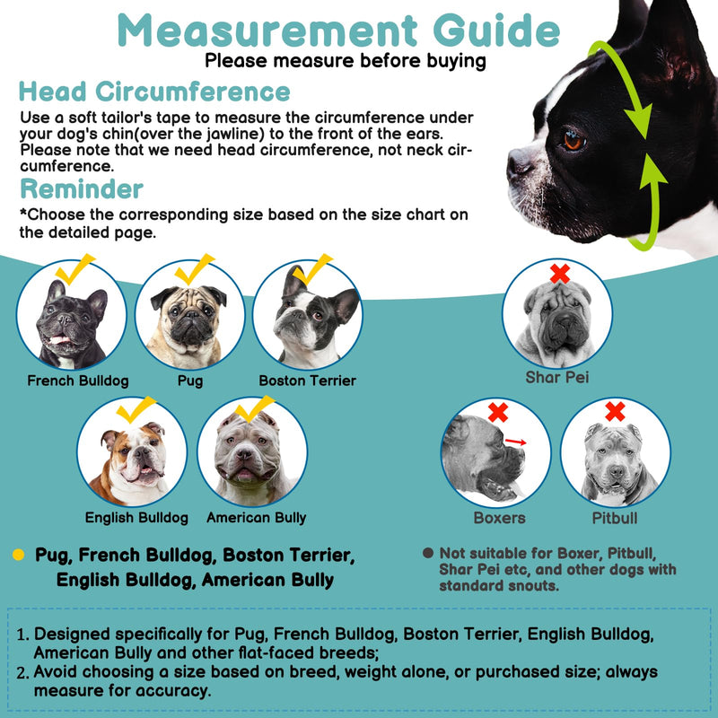 BARKLESS Muzzle for Short Snout Dog, Soft French Bulldog Muzzles to Prevent Biting, Brachycephalic Dog Mouth Guard for Aggressive Frenchie Boston Terriers Grooming Walking, Allows Panting Teal L - PawsPlanet Australia