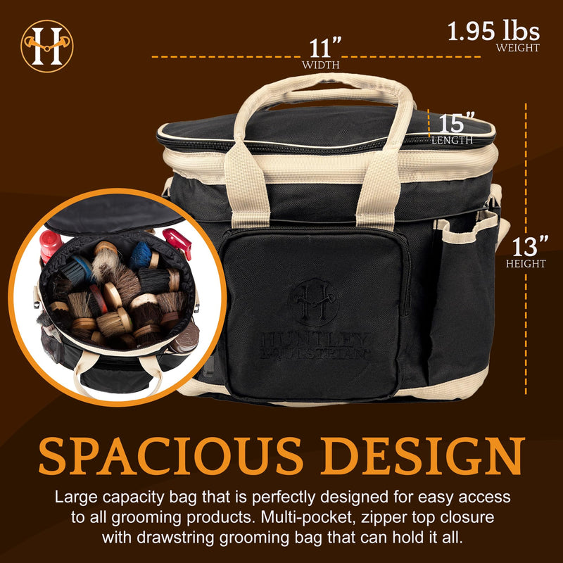 Huntley Equestrian Deluxe Grooming Bag Perfectly Designed Easy Access Multi Pocket Zipper Top Closure Double Handles Shoulder Strap Exterior Pockets One Size Black - PawsPlanet Australia