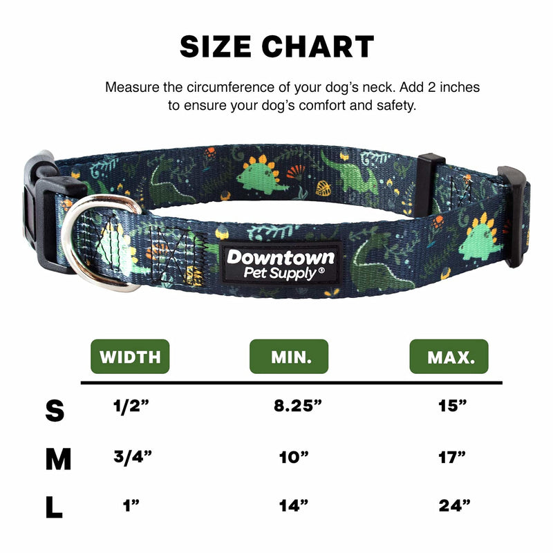 Downtown Pet Supply - Best & Fancy Adjustable Dog Collar with Quick Buckle & D-Ring - Hand Wash Safe - Dino - M - Medium Medium: 10"-17"