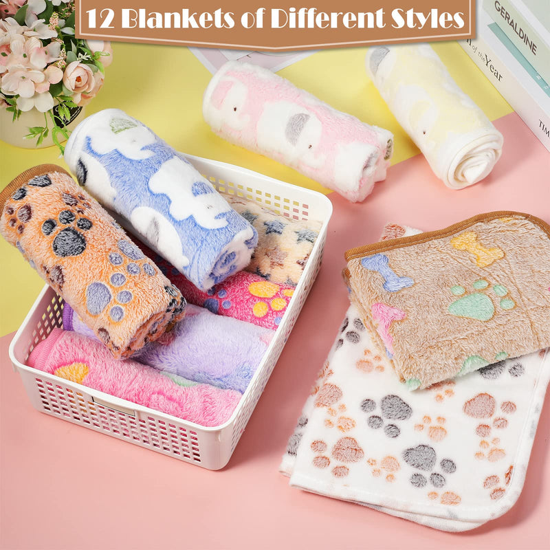Tatuo 12 Pieces 16 x 24 Inch Dog Blanket Super Soft Warm Cat Sleep Mat Pet Kitten Doggy Fluffy Fleece Blankets with Cute Dog Paw Bone Star Elephant Patterns Printed Fluffy Blanket for Small Cat Puppy - PawsPlanet Australia