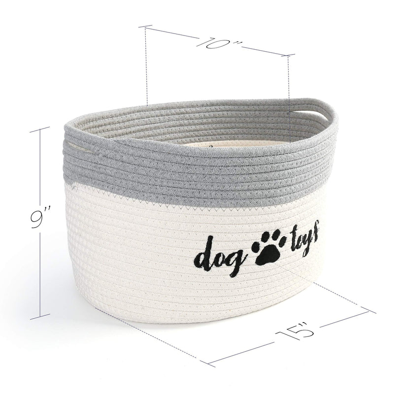 PrimePets Cotton Rope Dog Toy Basket, Small Basket with Handles, Woven Storage Bin for Dogs Pets, 15x10x9 inch Pet Basket Container Holder for Toys Dog Toys Basket