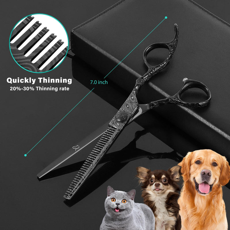 Dog Grooming Scissors,Black Curved Scissors with Safety Round Tips,5 in 1 Dog Scissors for Grooming,Professional Pet Grooming Shears Set for Dogs and Cats - PawsPlanet Australia