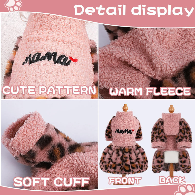 Dog Sweater Dress for Small Dogs, Fall Winter Dog Clothes, Warm Puppy Dress, Chihuahua yorkie Clothes, Pet Cat sweater Tiny Dog Clothes Outfit (X-Small) Pink Leopard X-Small