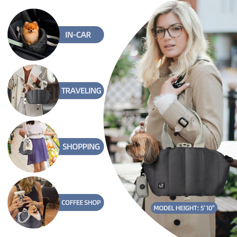 Sytopia Small Dog Carrier Purse, Portable Pet Carrier Tote Carrier with Pockets, Adjustable Safety Leash, Waterproof Dog Travel Bag, Travel Pets Purse up to 4 Lbs, Dark Grey Extra Small (XS) - PawsPlanet Australia