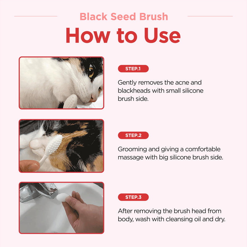 JAYU PET Black Seed Brush - Cat Grooming and Exfoliating Double-Sided Brush for Acne and Chin Treatment (3PCS) 3ea - PawsPlanet Australia