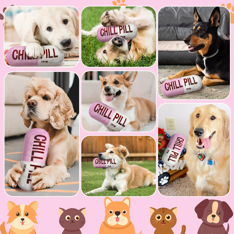 CUweipeng Funny Chill Pill Dog Toy - Interactive Dog Teething Squeak Toys Squeaky Pet Toy Indoor Bite Kick Plush Dog Cat Play Toys Supplies for Puppies Small Dog Pet Present Cats Pet Lovers Gift #Pink Pink - PawsPlanet Australia