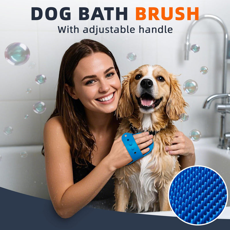4PCS Dog Bath Brush | Scrubber for Bath | Shampoo Brush | Toothbrush | Finger Toothbrush | Dog Shower/Washing Brush with Adjustable Ring Handle - Pet Bath Supplies (Blue Green) Blue Green - PawsPlanet Australia