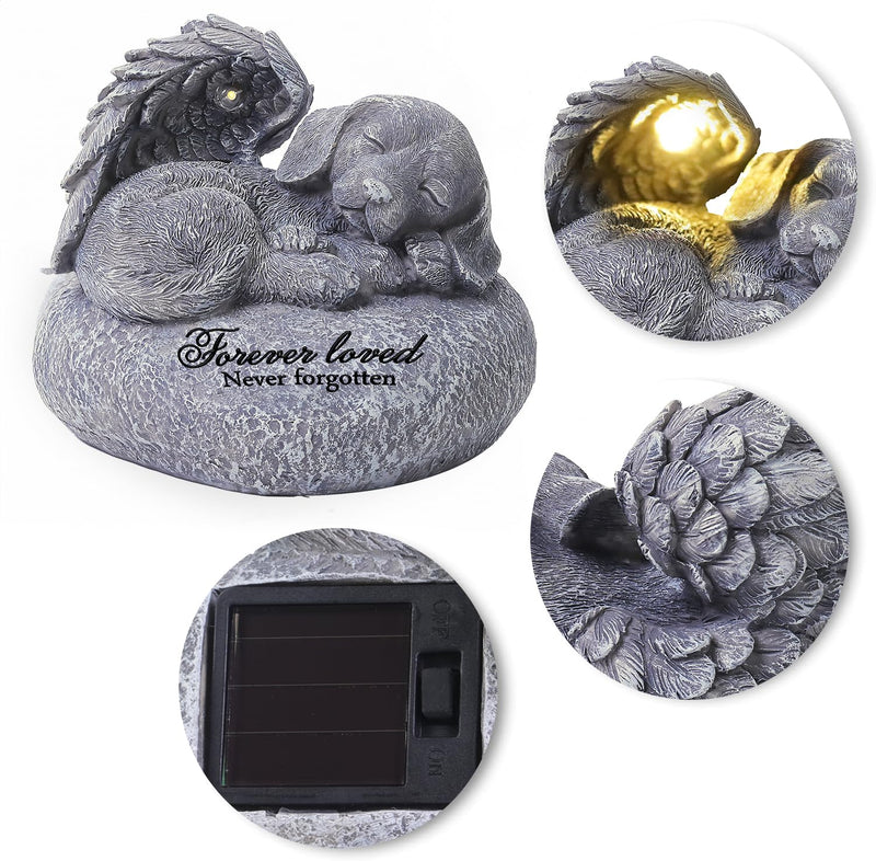 Pet Memorial Gifts for Dogs,Hand-Sculpted Resin Pet Loss Sympathy Gift with LED Light, Pet Angel Sleeping Dog Memorial Stone Statue Pet Headstone Grave Markes for Loss Dog Sympathy Gift - PawsPlanet Australia