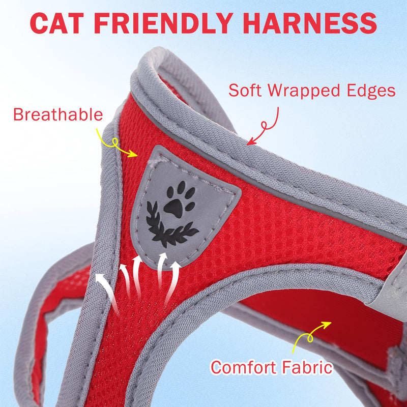 SCENEREAL Cat Harness and Leash Set Escape Proof, Adjustable Soft Air Mesh Kitten Harnesses for Girls Boys Small Medium Big Cats, Reflective Light Travel Pet Walking Vest for Puppy Rabbit, Red M Red (gray wrap and leash) M(Chest 13-14.5")