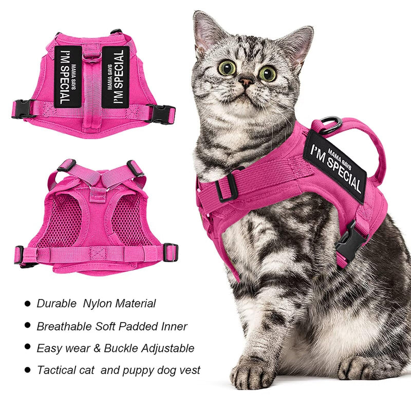 Forestpaw Cat Harness Escape Proof for Walking,Adjustable Cat Vest Harness with Soft Mesh Padded,Tactical Cat Harness with Control Handle,Molle Patches,Hot Pink Chest 12-17",Neck 8.0-12.5" Hot Pink