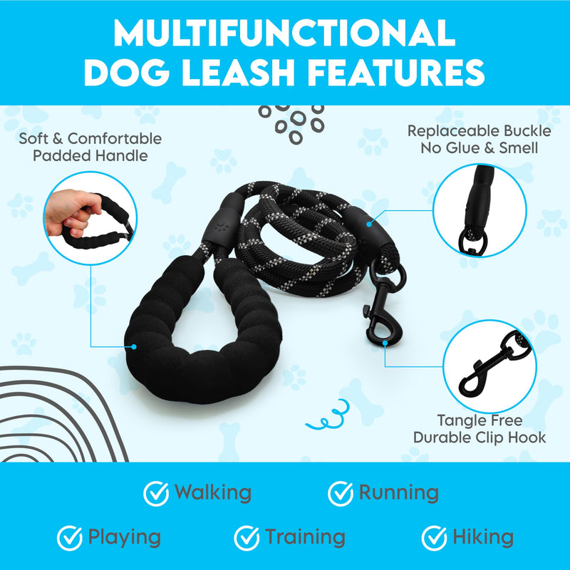 5 FT Dog Leash with Padded Handle and Reflective Rope Heavy-Duty Padded Leash for Small Medium and Large Dogs - PawsPlanet Australia