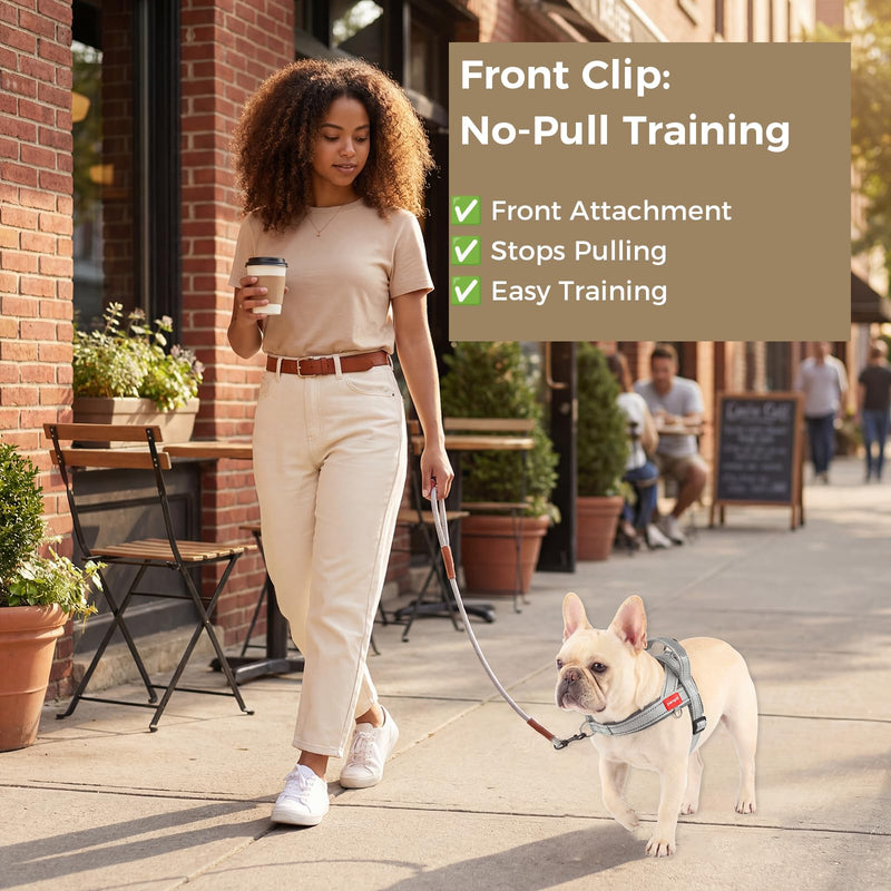 No Pull Dog Harness with Handle, Corgi Adjustable Reflective Dog Vest, Breathable Air Mesh Padded Pet Harness with Front Leash Clip for Small Medium Dogs, Light Grey, XL X-Large - PawsPlanet Australia