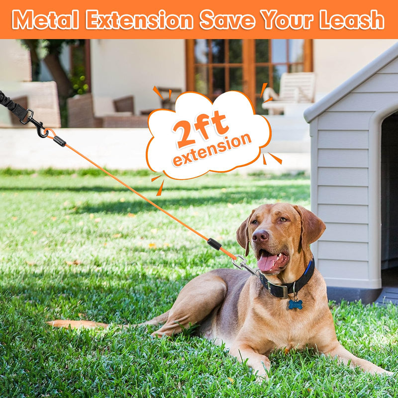 Chew Proof Dog Leash Extender, 24'' Wire Rope Extension for Small, Medium, Large Dogs, Walking, Training Puppies, Dual 2-Dog Leash, Metal Cable Lead for Collar & Harness Orange - PawsPlanet Australia