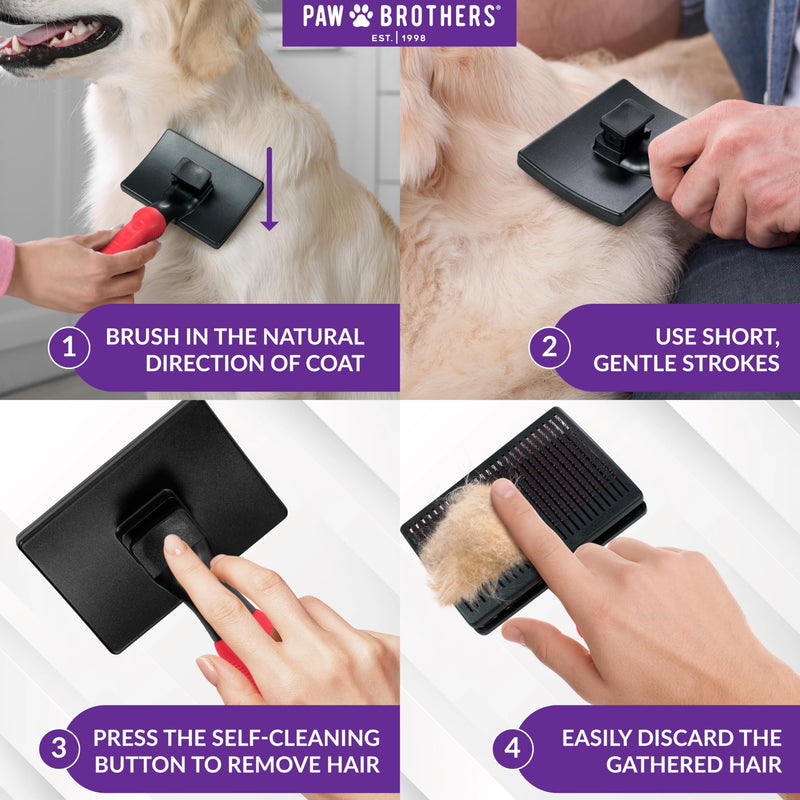 Paw Brothers Self Cleaning Slicker Brush for Dogs and Cats, Dog Brush for Shedding, Slicker Comb for Long Short Haired Pets, Deshedding, Cat Grooming Tool, Large - PawsPlanet Australia
