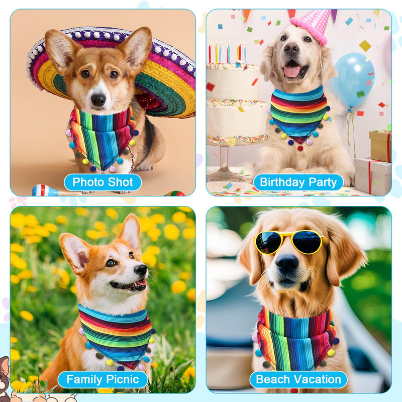 2 Pcs Mexican Dog Bandana Multicolor Cinco De Mayo Fiesta Dog Scarf Summer Mexican Dog Triangle Bib Adjustable Pet Neckerchief with Pom Poms for Small Medium Dogs Cats Pets - PawsPlanet Australia