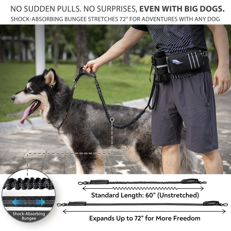 Ultimate Safety Hands-Free Dog Leash – Heavy Duty Secure Hook, Shock-Absorbing Bungee, Waist Belt & Pouch, Dual Handles – Fits All Dog Sizes - PawsPlanet Australia